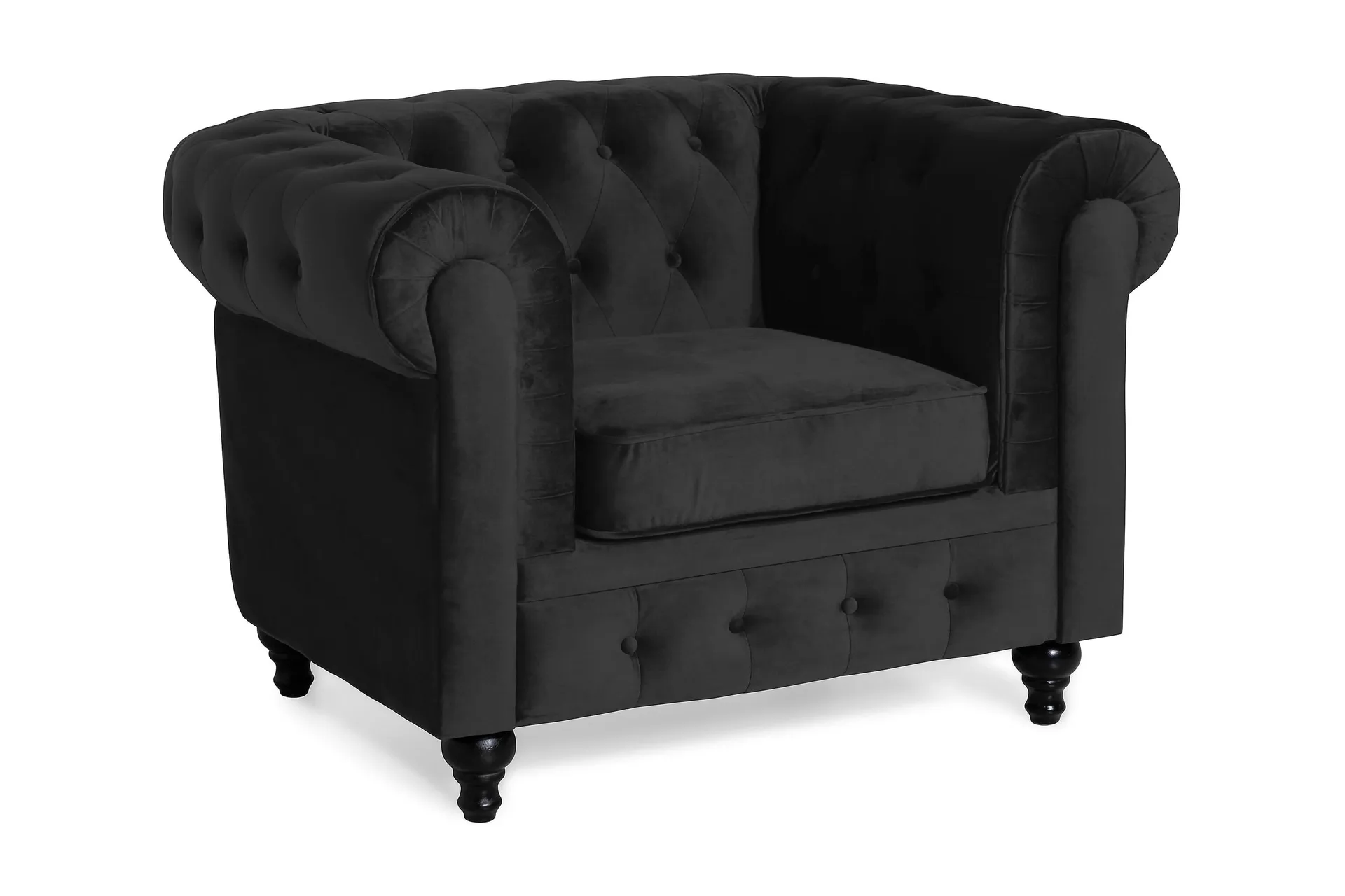 Chesterfield Lyx samettinojatuoli Musta
